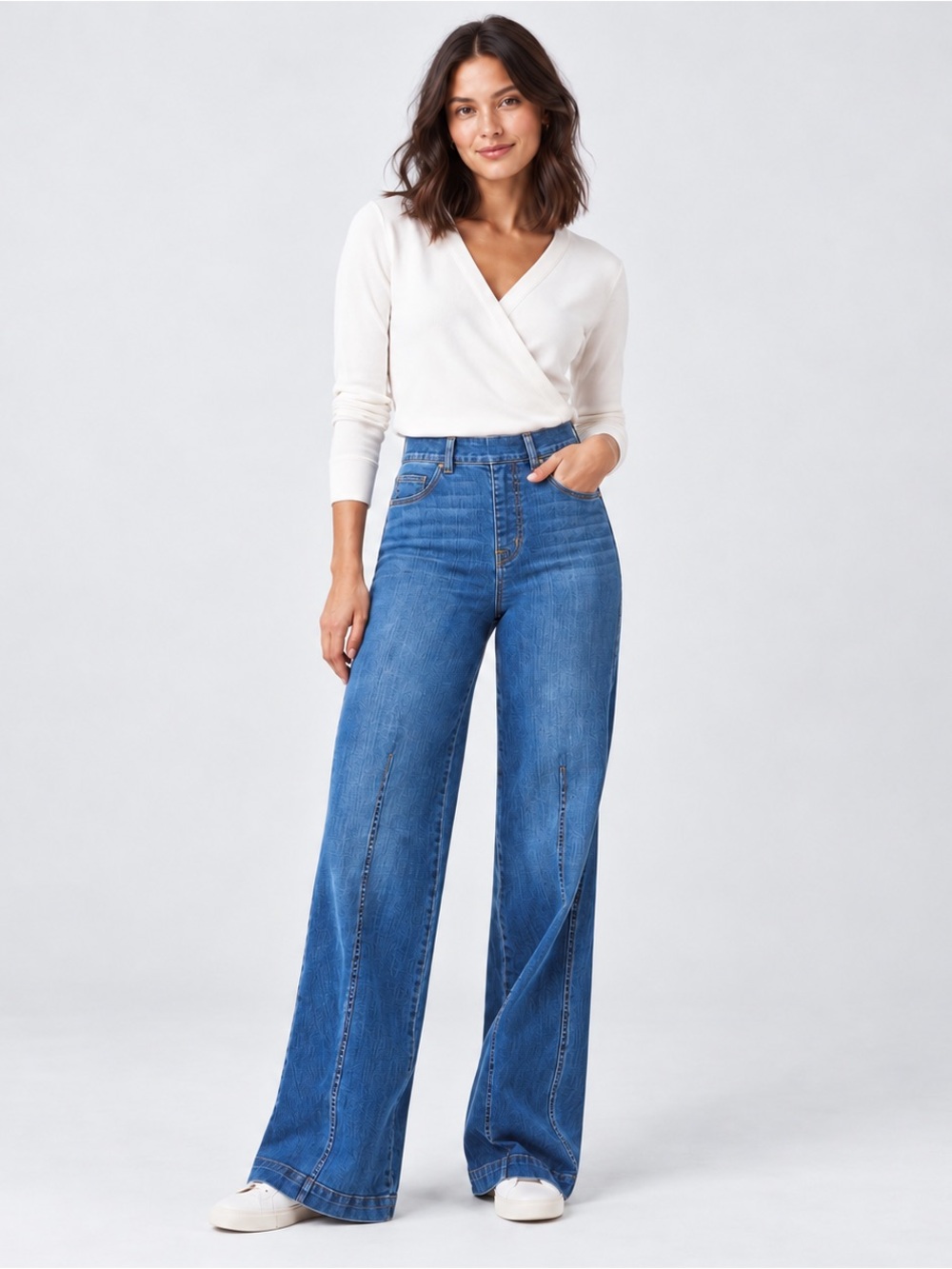 SPANX Seamed Front Wide Leg Pull-On Jeans Small Vintage Indigo